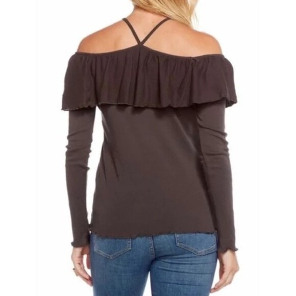 NWT CHASER Ruffle Off The Shoulder Strappy Neck Long Sleeve Shirt Size M - Picture 3 of 6